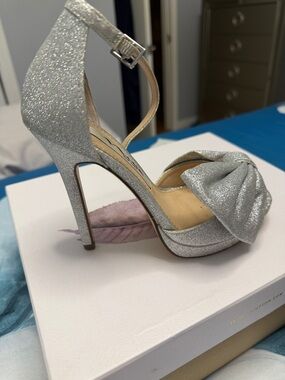 Nina Silver Glitter Knotted Toe Ankle Strap Platform Heels